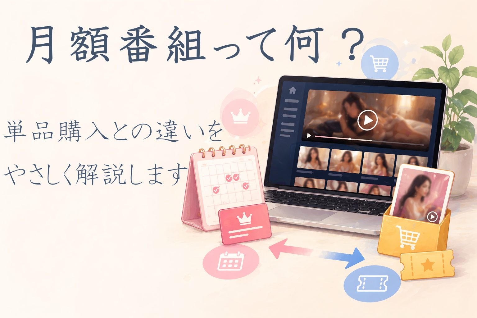 DUGAの月額番組と都度購入の違いを整理するアイキャッチ画像｜どちらを見ればいいか迷う人向けの記事